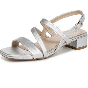 Life Stride Textured Silver Strappy Low Block Heel Shoe/ Sandal. 7M